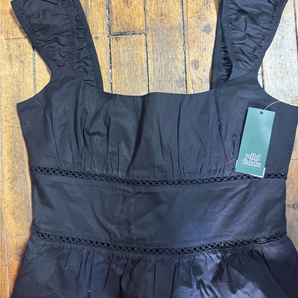 wild fable Black Ruched Square-Neck Tank Top
